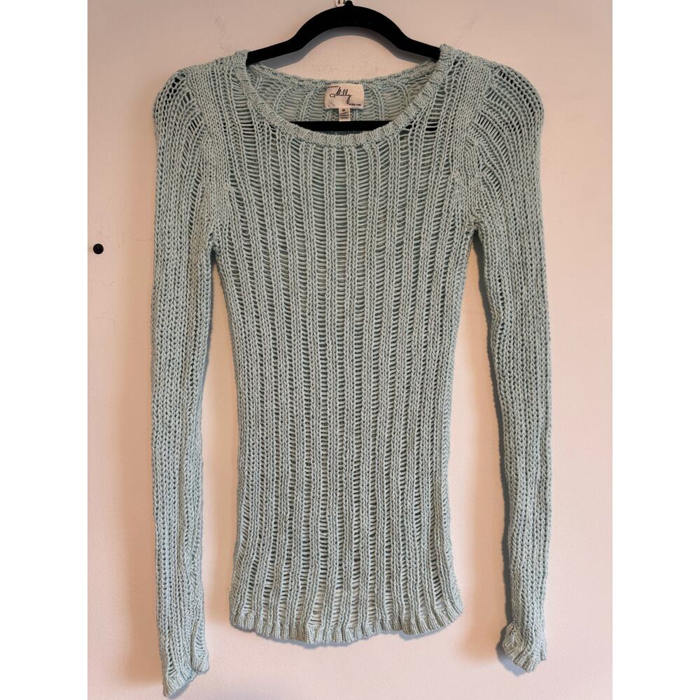 Milly Open Knit Sweater Women’s S Mint‎ Green Sheer Long Sleeve  Boho Beachy